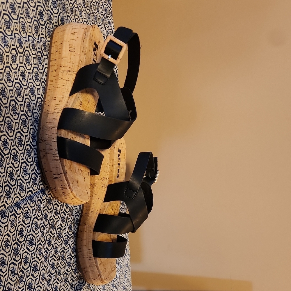 Kork-Ease Black and Tan Strappy Sandals - Picture 3 of 12